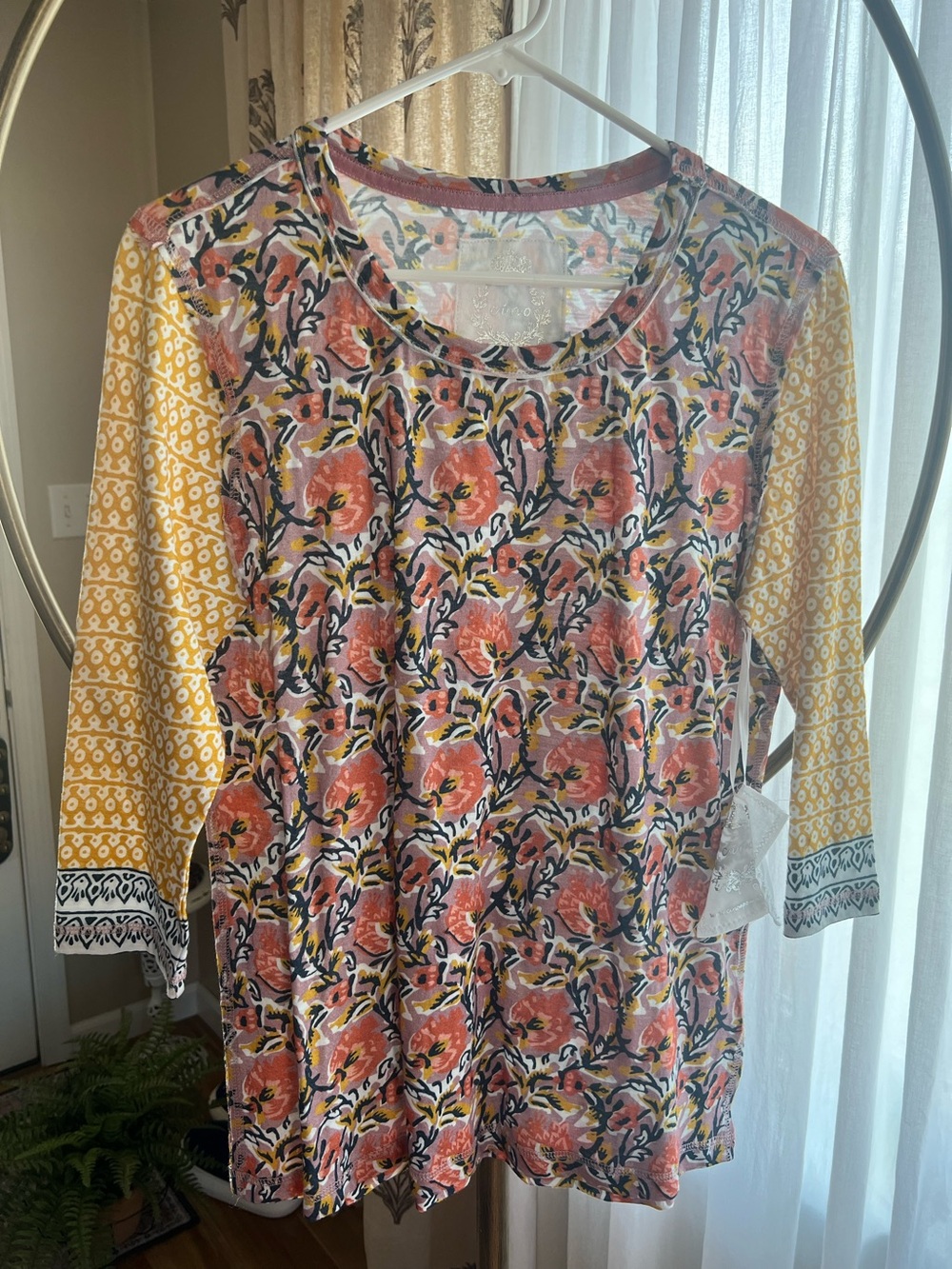 Sundance Floral Mix-Print Women's Top - Yellow & Coral. NWT